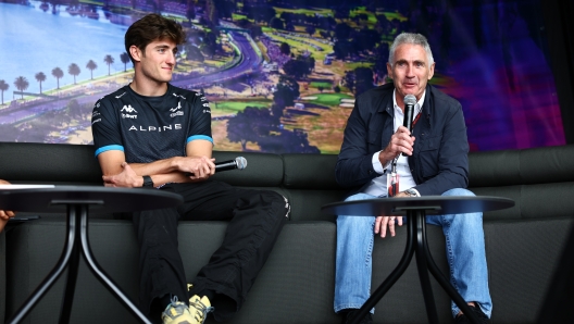 Jack Doohan (AUS) Alpine F1 Team Reserve Driver and his father Mick Doohan (AUS) on the FanZone stage.  Australian Grand Prix, Thursday 30th March 2023. Albert Park, Melbourne, Australia.