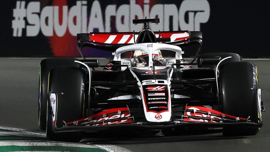 Haas F1 Team's Danish driver Kevin Magnussen competes during the Saudi Arabian Formula One Grand Prix at the Jeddah Corniche Circuit in Jeddah on March 9, 2024. (Photo by JOSEPH EID / AFP)