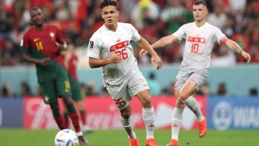 LUSAIL CITY, QATAR - DECEMBER 06: Ardon Jashari of Switzerland controls the ball during the FIFA World Cup Qatar 2022 Round of 16 match between Portugal and Switzerland at Lusail Stadium on December 06, 2022 in Lusail City, Qatar. (Photo by Michael Steele/Getty Images)