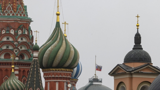 epa11240591 Russian President's Flag flies at half-mast above the Kremlin in Moscow, following a terrorist attack on the Crocus City hall concert venue, in Moscow, Russia, 24 March 2024. Russia started a day of national mourning for the victims of the terrorist attack in Crocus City Hall in Krasnogorsk. On 22 March, a group of gunmen attacked the Crocus City Hall in the Moscow region, Russian emergency services said. According to the latest data from the Russian Investigative Committee, 152 people died and more than 100 were hospitalized. On the morning of 23 March, the director of the Russian FSB, Alexander Bortnikov, reported to Russian President Vladimir Putin about the detention of 11 people, including all four terrorists directly involved in the terrorist attack.  EPA/SERGEI ILNITSKY