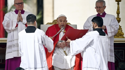 Pope Francis celebrates the Holy Mass of Palm Sunday in Saint Peter's Square, Vatican City, 24 March 2024. ANSA/RICCARDO ANTIMIANI (papa francesco, palme)