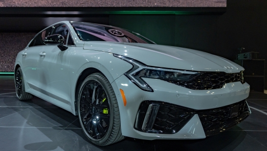 The KIA K4 stands on a platform at the 2024 New York International Auto Show, Wednesday, March 27, 2024, in New York. (AP Photo/Peter K. Afriyie)