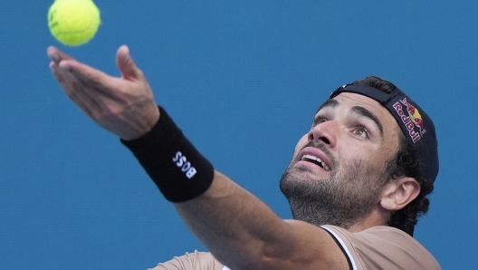 Matteo Berrettini, of Italy, serves to Andy Murray, of Britain, in his first round match at the Miami Open tennis tournament, Wednesday, March 20, 2024, in Miami Gardens, Fla. (AP Photo/Wilfredo Lee)