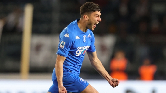 EMPOLI, ITALY - APRIL 6: Nicolo' Cambiaghi of Empoli FC celebrates after scoring a goal during the Serie A TIM match between Empoli FC and Torino FC - Serie A TIM  at Stadio Carlo Castellani on April 6, 2024 in Empoli, Italy.(Photo by Gabriele Maltinti/Getty Images)