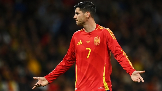 MADRID, SPAIN - MARCH 26: Alvaro Morata of Spain reacts during the friendly match between Spain and Brazil at Estadio Santiago Bernabeu on March 26, 2024 in Madrid, Spain. (Photo by Denis Doyle/Getty Images)