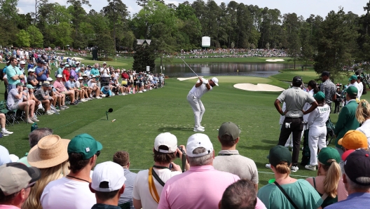 AUGUSTA, GEORGIA - APRIL 10: Jon Rahm of Spain plays his shot from the third tee during the Par Three Contest prior to the 2024 Masters Tournament at Augusta National Golf Club on April 10, 2024 in Augusta, Georgia.   Jamie Squire/Getty Images/AFP (Photo by Jamie Squire/Getty Images) (Photo by JAMIE SQUIRE / GETTY IMAGES NORTH AMERICA / Getty Images via AFP)