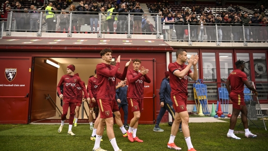 Torino's fc playe enter on field a Torino FC Training session at Stadio Filadelfia in Turin - Wednesday, April 10, 2024. Sport - soccer-EXCLUSIVE TORINO FC (Photo by Fabio Ferrari/LaPresse)