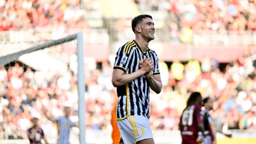 TURIN, ITALY - APRIL 13: Dusan Vlahovic of Juventus during the Serie A TIM match between Torino FC and Juventus at Stadio Olimpico di Torino on April 13, 2024 in Turin, Italy. (Photo by Daniele Badolato - Juventus FC/Juventus FC via Getty Images)