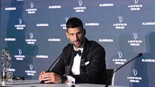 MADRID, SPAIN - APRIL 22: Novak Djokovic speaks at the Winners Press Conference during the  Laureus World Sports Awards Madrid 2024 at Galería De Cristal on April 22, 2024 in Madrid, Spain.  (Photo by Carlos Alvarez/Getty Images for Laureus)