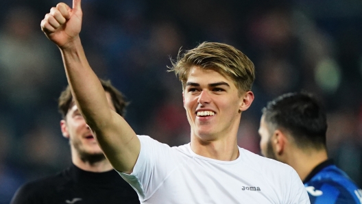 Atalanta’s Charles De Ketelaere  celebrates winning the game   during the  Coppa Italia  soccer  match between Atalanta and Fiorentina  at  Gewiss stadium  , north Italy - wednesday 24 , April , 2024. Sport - Soccer . (Photo by Spada/LaPresse)