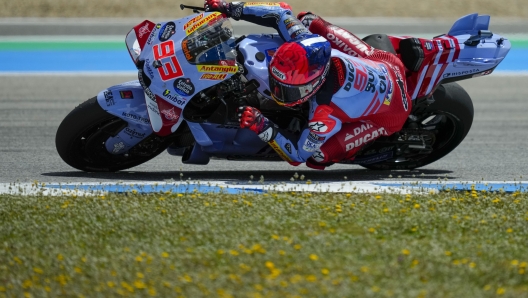 Spain's rider Marc Marquez of the Gresini Racing MotoGP steers his motorcycle during the MotoGP race of the Spanish Motorcycle Grand Prix at the Angel Nieto racetrack in Jerez de la Frontera, Spain, Sunday, April 28, 2024. (AP Photo/Jose Breton)