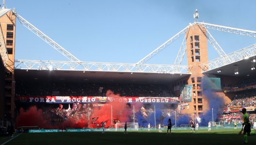 Foto Tano Pecoraro/LaPresse 28 gennaio 2024 Genova, Italia - sport, calcio - Genoa vs Lecce - Campionato di calcio Serie A TIM 2023/2024 - Stadio Luigi Ferraris. Nella foto: tifosi  January 28, 2024 Genova, Italy - sport, soccer - Genoa vs Lecce - Italian Serie A Football Championship 2023/2024 - Luigi Ferraris stadium. In the pic: supporters