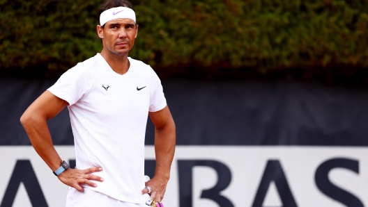 ROME, ITALY - MAY 07:  Rafael Nadal of Spain looks on during a practice session during Day 2 of the Internazionali BNL D'Italia 2024 at Foro Italico on May 07, 2024 in Rome, Italy. (Photo by Dan Istitene/Getty Images)