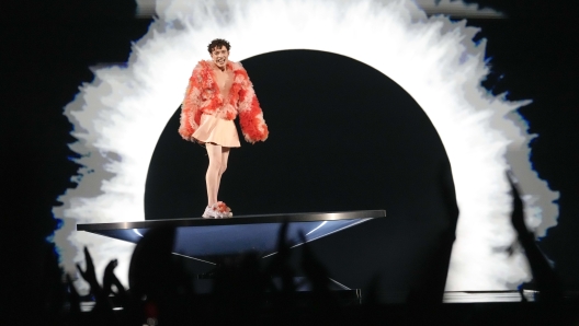 Nemo of Switzerland performs the song The Code during the second semi-final at the Eurovision Song Contest in Malmo, Sweden, Thursday, May 9, 2024. (AP Photo/Martin Meissner)