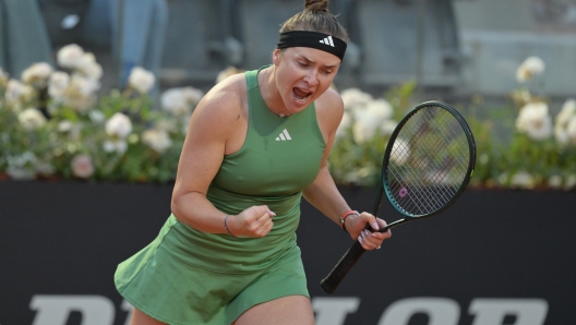 Elina Svitolina (UKR)   during her match against  Anna Kalinskaya (RUS) at the Italian Open tennis tournament in Rome, Sunday, May 12, 2024.(Alfredo Falcone/LaPresse)