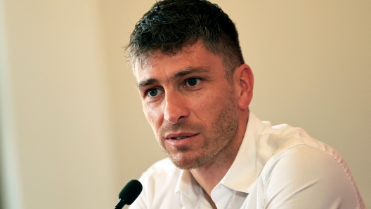 OGC Nice's French sports director Florent Ghisolfi addresses a press conference in Nice, south-eastern France, on July 28, 2023. (Photo by Valery HACHE / AFP)