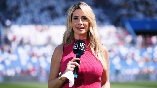 REGGIO NELL'EMILIA, ITALY - APRIL 14: Diletta Leotta, TV Presenter for DAZN looks on prior to the Serie A TIM match between US Sassuolo and AC Milan at Mapei Stadium - Citta' del Tricolore on April 14, 2024 in Reggio nell'Emilia, Italy. (Photo by Alessandro Sabattini/Getty Images)