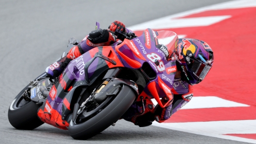 Ducati Spanish rider Jorge Martin competes during the first MotoGP free practice session of the Moto Grand Prix of Catalonia at the Circuit de Catalunya on May 24, 2024 in Montmelo on the outskirts of Barcelona. (Photo by LLUIS GENE / AFP)