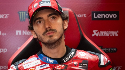 Ducati Italian rider Francesco Bagnaia is pictured in the box during the second MotoGP free practice session of the Moto Grand Prix of Catalonia at the Circuit de Catalunya on May 25, 2024 in Montmelo on the outskirts of Barcelona. (Photo by Josep LAGO / AFP)