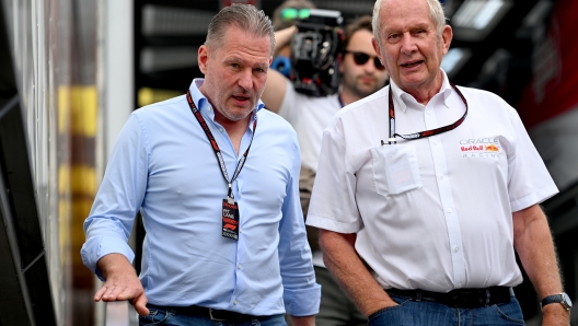 MONTE-CARLO, MONACO - MAY 24: Jos Verstappen and Oracle Red Bull Racing Team Consultant Dr Helmut Marko walk in the Paddock prior to practice ahead of the F1 Grand Prix of Monaco at Circuit de Monaco on May 24, 2024 in Monte-Carlo, Monaco. (Photo by Rudy Carezzevoli/Getty Images)