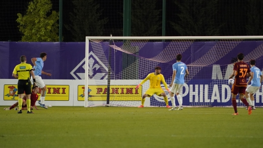 Roma?s Filippo Alessio goal of 3-2 during the Primavera 1 Tim soccer match between Roma and Lazio at the Viola Park stadium Curva Fiesole, center of Italy - Tuesday , May 28, 2024. Sport - Soccer (Photo by Marco Bucco/La Presse)