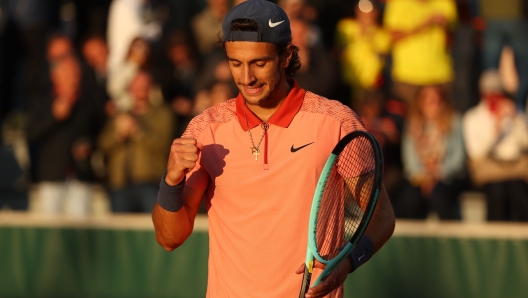 PARIS, FRANCE - MAY 27: Lorenzo Musetti of Italy celebrates after victory against Daniel Elahi Galan of Colombia in the Men's Singles first round match on Day Two of the 2024 French Open at Roland Garros on May 27, 2024 in Paris, France. (Photo by Dan Istitene/Getty Images)