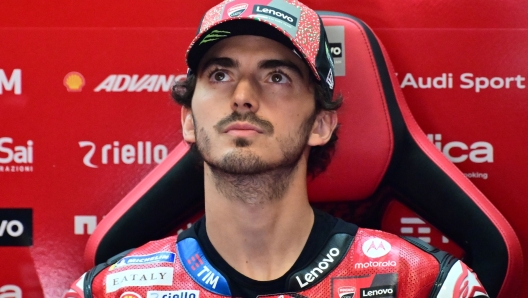 Ducati Lenovo Team's Italian rider Francesco Bagnaia looks on during a practice session ahead of the Italian MotoGP race at Mugello on May 31, 2024. (Photo by Marco BERTORELLO / AFP)