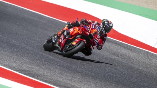 Italian MotoGP rider Francesco Bagnaia, of Ducati Lenovo Team in action during qualifying session of the Motorcycling Grand Prix of Italy at the Mugello circuit in Scarperia, central Italy, 1 June 2024. ANSA/CLAUDIO GIOVANNINI