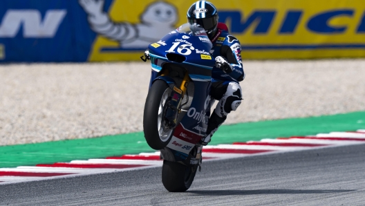 epa11367744 US Moto2 rider Joe Roberts (OnlyFans American Racing Team) participates in the third free training session of Catalonian's Grand Prix at Circuit de Barcelona-Catalunya (also known as Montmelo racetrack) on 25 May 2024 ahead of the race, qualyfing for the World Championship, to be held on 26 May.  EPA/Siu Wu