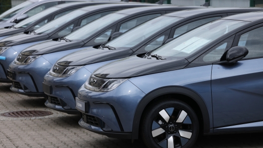 BERLIN, GERMANY - APRIL 05: BYD electric cars stand at a BYD dealership on April 05, 2024 in Berlin, Germany. BYD, which stands for Build Your Dreams, is a Chinese manufacturer that went from making solar panels to electric cars. The company is seeking to gain a foothold in the German auto market and has opened over two dozen dealerships nationwide. (Photo by Sean Gallup/Getty Images)