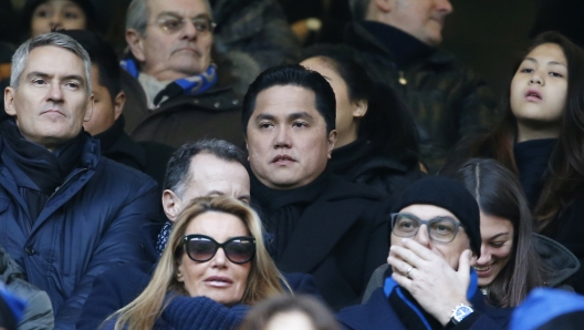 Inter Milan soccer club president Erick Thohir seats prior to the start of the Serie A soccer match between Inter Milan and Udinese at the San Siro stadium in Milan, Italy, Saturday, Dec. 16, 2017. (AP Photo/Antonio Calanni)