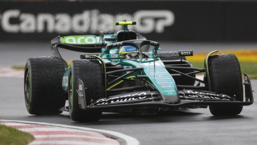 Aston Martin's Spanish driver Fernando Alonso races during the second practice session for the 2024 Canada Formula One Grand Prix at Circuit Gilles-Villeneuve in Montreal, Canada, on June 7, 2024. (Photo by CHARLY TRIBALLEAU / AFP)