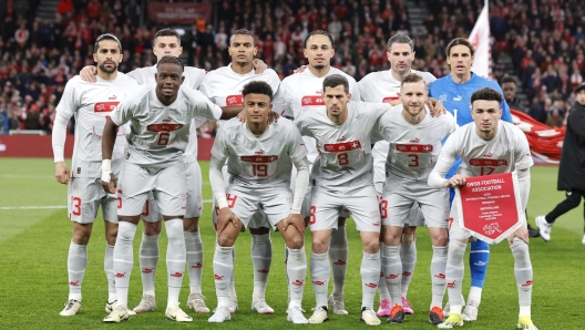 epa11393036 (FILE) - Players of Switzerland pose for a team photo ahead of the friendly international soccer match between Denmark and Switzerland, in Copenhagen, Denmark, 23 March 2024 (re-issued 06 June 2024). Switzerland are playing in Group A at the UEFA EURO 2024 with Germany, Hungary and Scotland. Top from L: Ricardo Rodriguez, Granit Xhaka, Manuel Akanji, Noah Okafor, Fabian Schaer and Yann Sommer. Front from L: Denis Zakaria, Dan Ndoye, Remo Freuler and Ruben Vargas.  EPA/PETER KLAUNZER