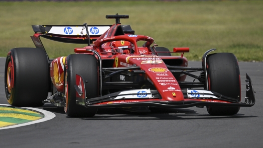 Ferrari driver Charles Leclerc of Monaco drives through the Senna corner during the third practice session at the Formula 1 Canadian Grand Prix auto race in Montreal, Saturday, June 8, 2024. (Graham Hughes /The Canadian Press via AP)