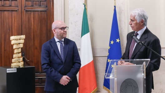 LORENZO FONTANA PRESIDENTE CAMERA DEI DEPUTATI, GIOVANNI MALAGO' PRESIDENTE CONI - IL PRESIDENTE FONTANA INAUGURA LA MOSTRA DELLE MAGLIE DEL CICLISMO ITALIANO - fotografo: MINELLI IMAGOEOCNOMICA