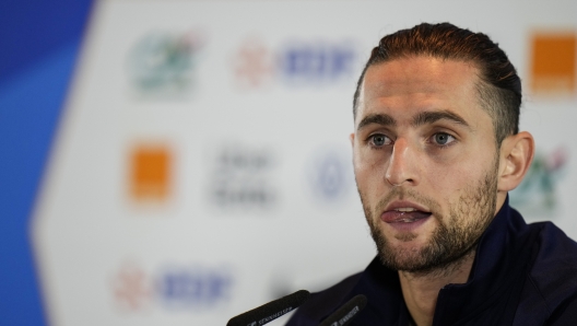 France's Adrien Rabiot gestures as he speaks during a press conference in Paderborn, Germany, Wednesday, June 19, 2024. France will play against Austria during their Group D soccer match at the Euro 2024 soccer tournament on June 17. (AP Photo/Hassan Ammar)