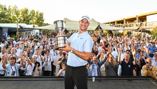 AMSTERDAM, NETHERLANDS - JUNE 23: Guido Migliozzi of Italy poses with the trophy after winning the KLM Open at The International on June 23, 2024 in Amsterdam, Netherlands. (Photo by Octavio Passos/Getty Images)