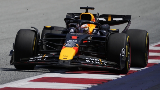 Red Bull driver Max Verstappen of the Netherlands steers his car during the sprint race at the Red Bull Ring racetrack in Spielberg, Austria, Saturday, June 29, 2024. The Austrian Formula One Grand Prix will be held on Sunday. (AP Photo/Darko Bandic)