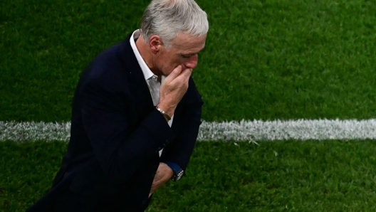 France's head coach Didier Deschamps reacts during the UEFA Euro 2024 semi-final football match between Spain and France at the Munich Football Arena in Munich on July 9, 2024. (Photo by Tobias SCHWARZ / AFP)