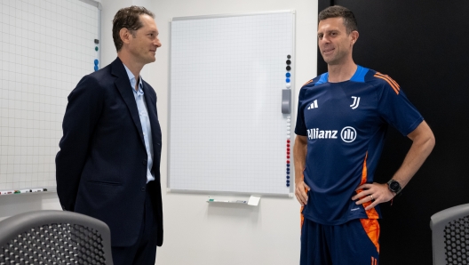 TURIN, ITALY - JULY 11: John Elkann, Thiago Motta before a training session at JTC on July 11, 2024 in Turin, Italy.  (Photo by Daniele Badolato - Juventus FC/Juventus FC via Getty Images)