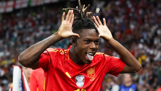 BERLIN, GERMANY - JULY 14: Nico Williams of Spain  during the UEFA EURO 2024 final match between Spain and England at Olympiastadion on July 14, 2024 in Berlin, Germany. (Photo by Richard Pelham/Getty Images)