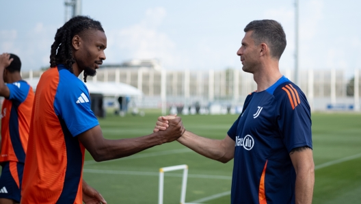 TURIN, ITALY - JULY 17: Khephren Thuram, Thiago Motta of Juventus during a training session at JTC on July 17, 2024 in Turin, Italy.  (Photo by Daniele Badolato - Juventus FC/Juventus FC via Getty Images)