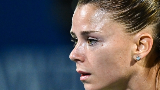 MONTREAL, CANADA - AUGUST 08: Camila Giorgi of Italy looks on against her opponent Bianca Andreescu of Canada on Day 2 during the National Bank Open at Stade IGA on August 8, 2023 in Montreal, Canada.   Minas Panagiotakis/Getty Images/AFP (Photo by Minas Panagiotakis / GETTY IMAGES NORTH AMERICA / Getty Images via AFP)