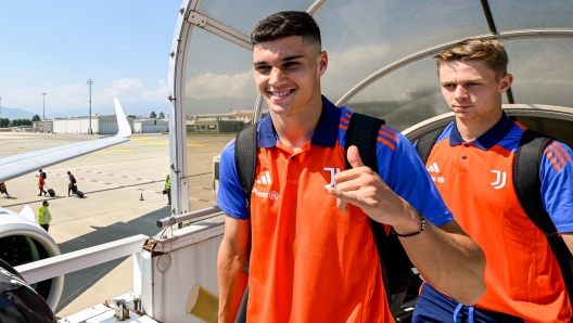 TURIN, ITALY - JULY 20: Vasilije Adzic of Juventus during the team travel to Herzogenaurach on July 20, 2024 in Turin, Italy.  (Photo by Daniele Badolato - Juventus FC/Juventus FC via Getty Images)