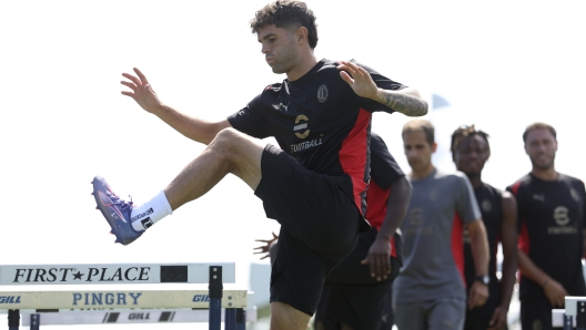 BASKING RIDGE, NEW JERSEY - JULY 26: Christian Pulisic of AC Milan in action during an AC Milan Training Session at Pingry School on July 26, 2024 in Basking Ridge, New Jersey.  (Photo by Giuseppe Cottini/AC Milan via Getty Images)