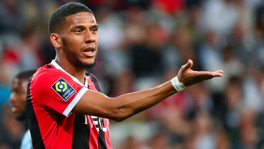 Nice's French defender #06 Jean-Clair Todibo reacts during the French L1 football match between OGC Nice and Le Havre AC at the Allianz Riviera Stadium in Nice, south-eastern France, on May 10, 2024. (Photo by Sylvain THOMAS / AFP)