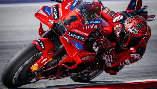 Ducati Lenovo Team Italian rider Francesco Bagnaia competes during the second free practice session of the Austrian MotoGP weekend at the Red Bull Ring in Spielberg, Austria on August 17, 2024. (Photo by Jure Makovec / AFP)