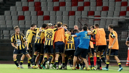 La rete di Francesco Folino Juve Stabia durante la partita tra Bari vs Juve Stabia del Campionato italiano di calcio Serie BKT 2024/2025 - Stadio San Nicola, Bari, Italia - 17 Agosto 2024 - Sport (foto di Donato Fasano/LaPresse)