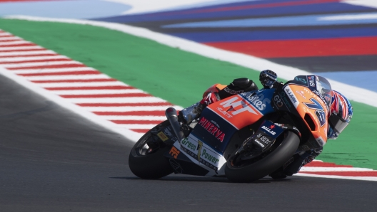 MISANO ADRIATICO, ITALY - SEPTEMBER 07: Ai Ogura of Japan and MT Helmets - MSI rounds the bend during the Moto2 qualifying practice during the MotoGP Of San Marino - Qualifying at Misano World Circuit on September 07, 2024 in Misano Adriatico, Italy. (Photo by Mirco Lazzari gp/Getty Images)