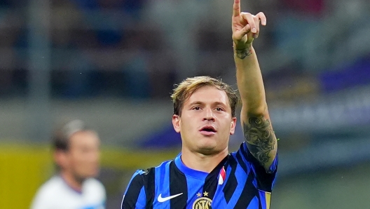 Nicol Barella (FC Inter); celebrate after scoring 2-0 during the Serie A soccer match between Inter and Atalanta at the San Siro Stadium in Milan, north Italy - Friday , August 30, 2024. Sport - Soccer . (Photo by Spada/Lapresse)